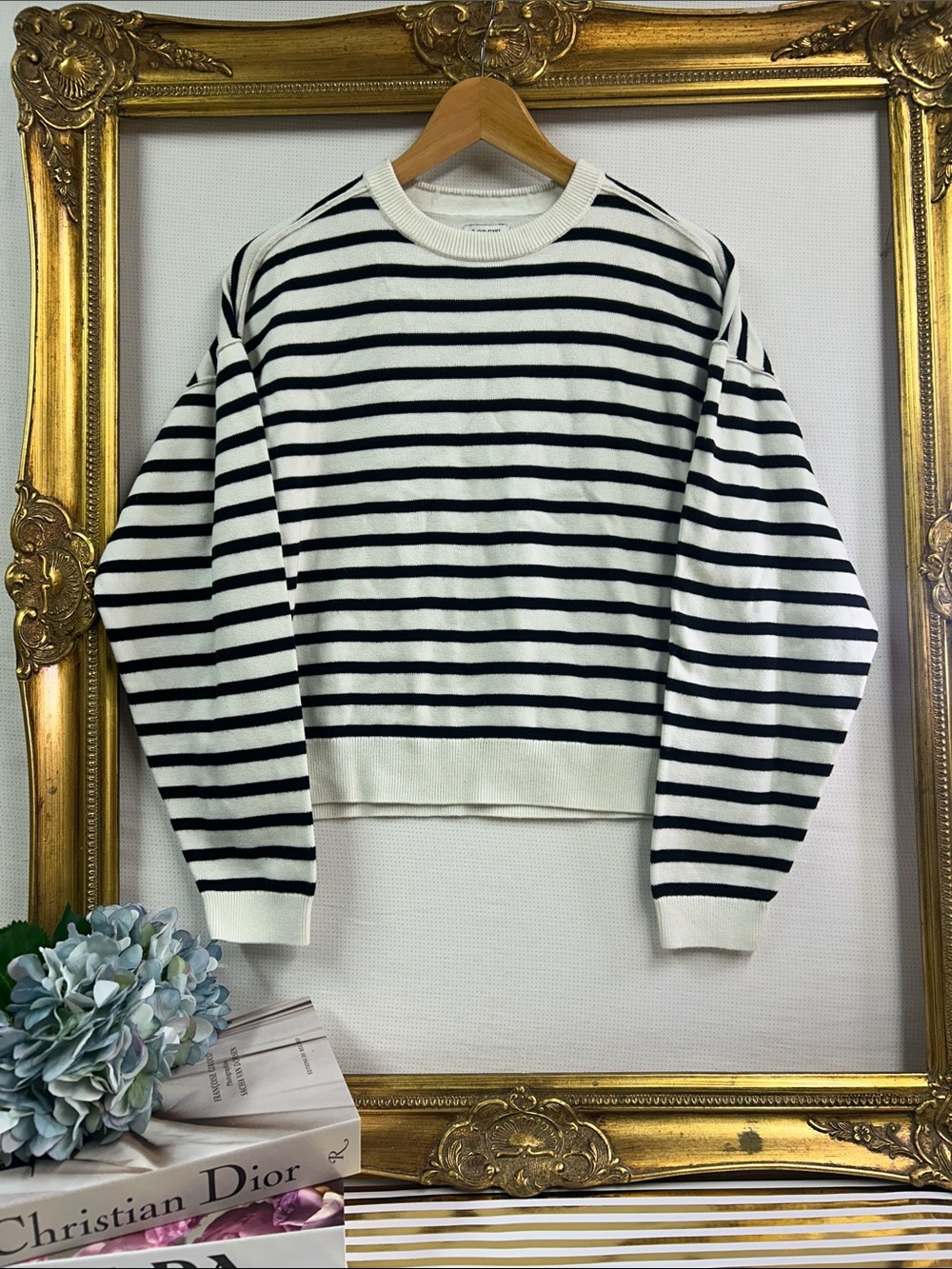 J. Crew White and Black Striped Crewneck Sweater | S